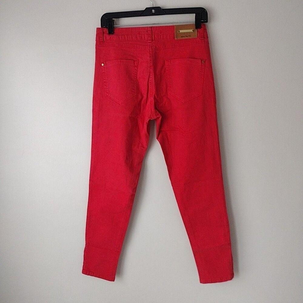 Zara Basic Jeans Womens 8 Red Skinny Mid Rise Ankle Zip Stretch Denim Pants - Picture 7 of 9